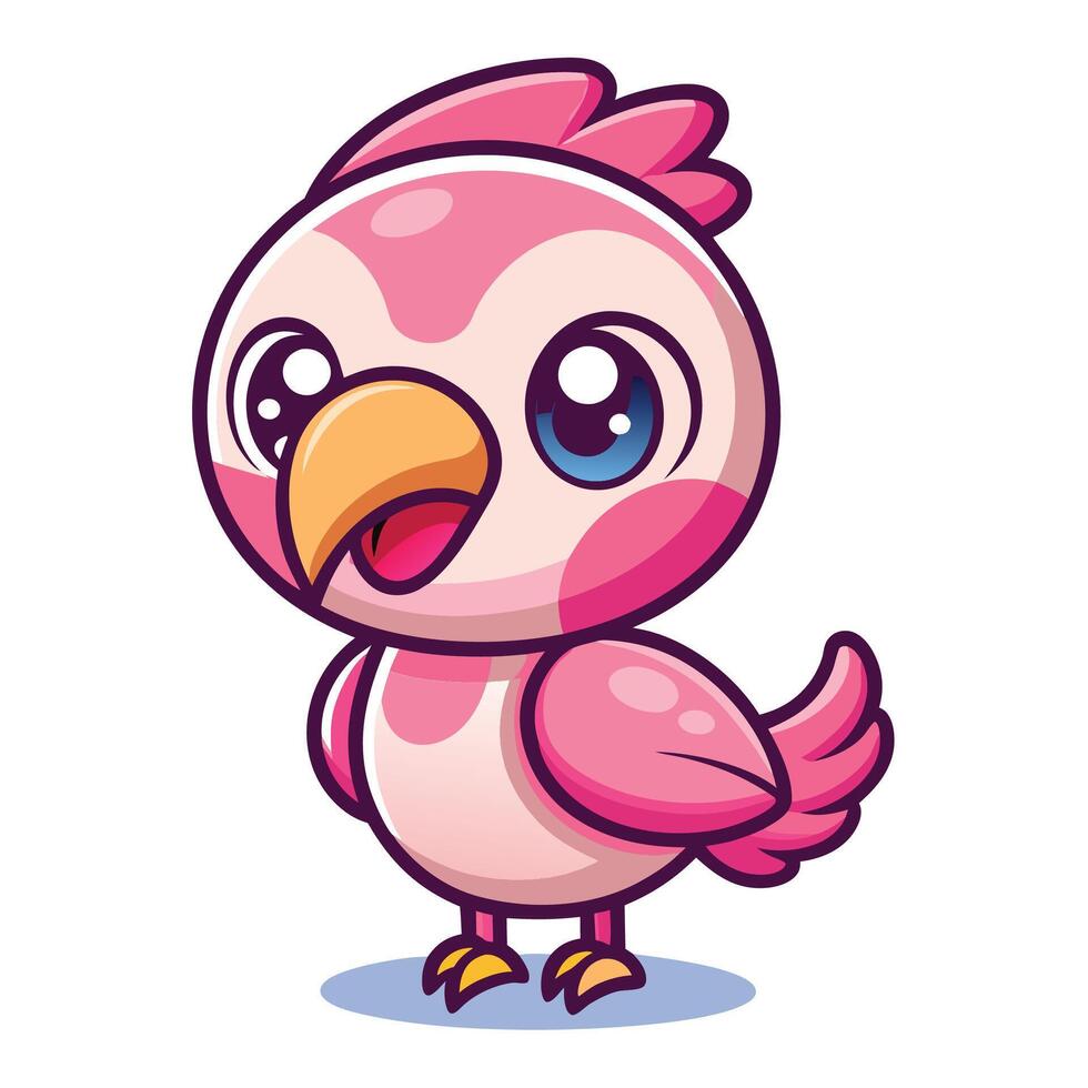 a cartoon pink bird with big eyes vector