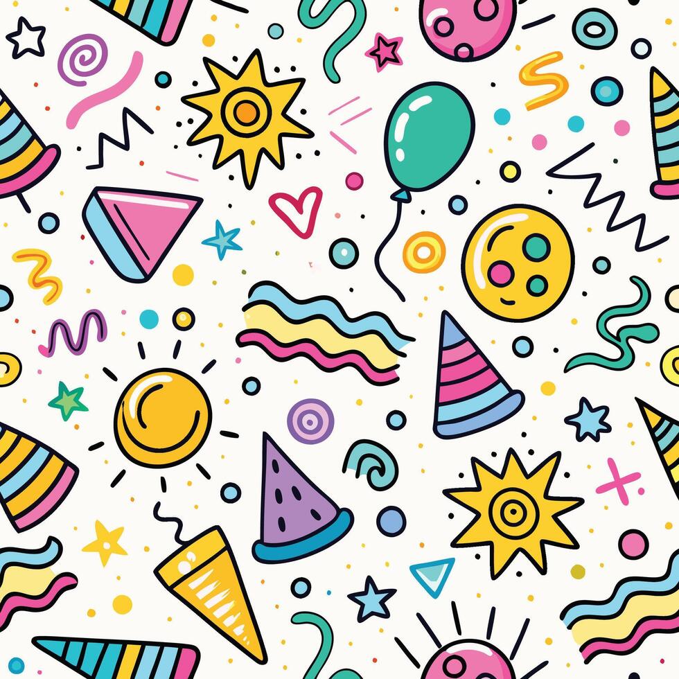 seamless pattern with party hats and other items vector
