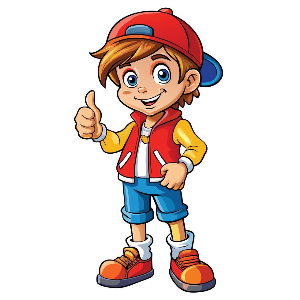 cartoon boy giving thumbs up illustration vector