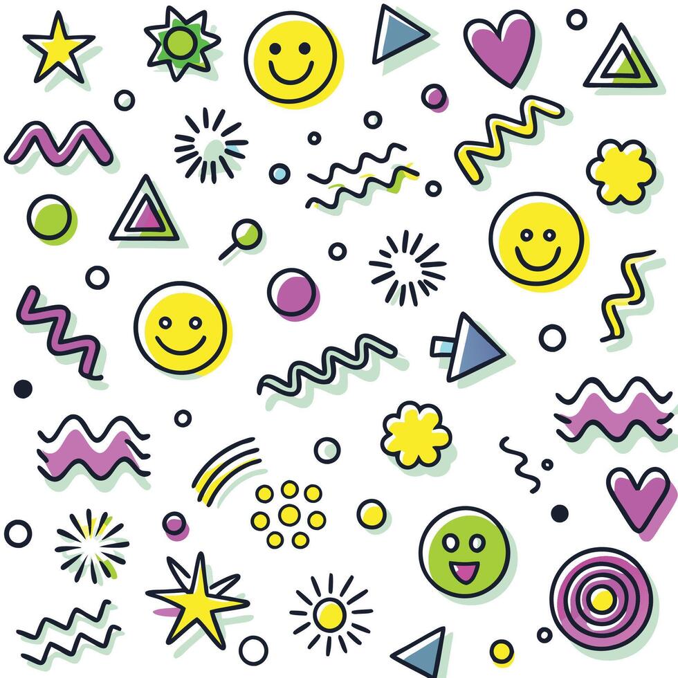 a colorful set of smiley faces and other shapes vector