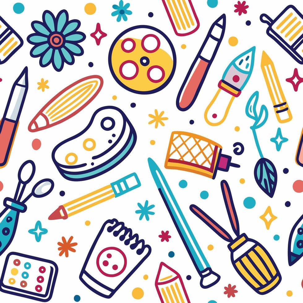 art supplies seamless pattern illustration vector
