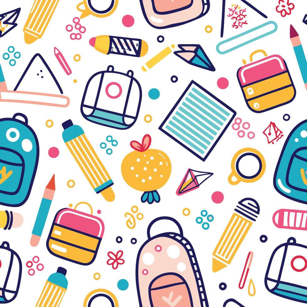back to school seamless pattern with school supplies vector
