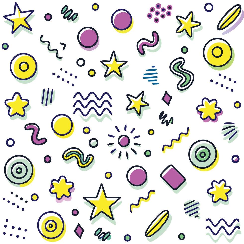 a colorful pattern with various shapes and stars vector