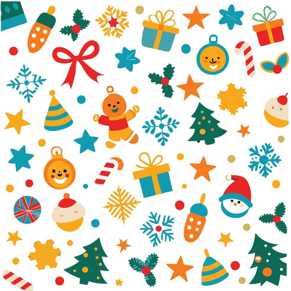 christmas seamless pattern with snowman, christmas tree, presents and other items vector