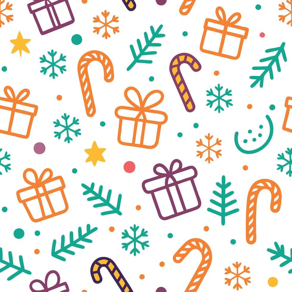 christmas seamless pattern with presents and candy canes vector