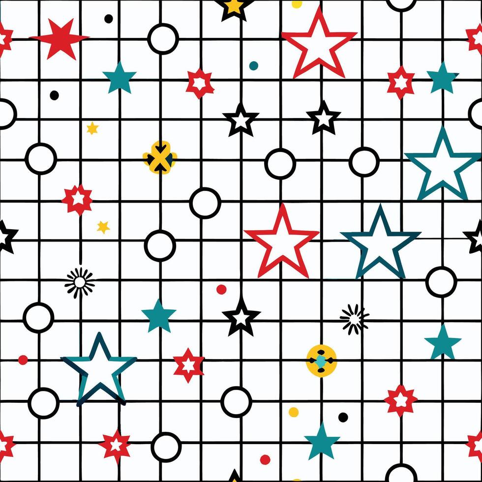 a pattern with stars and squares on a white background vector