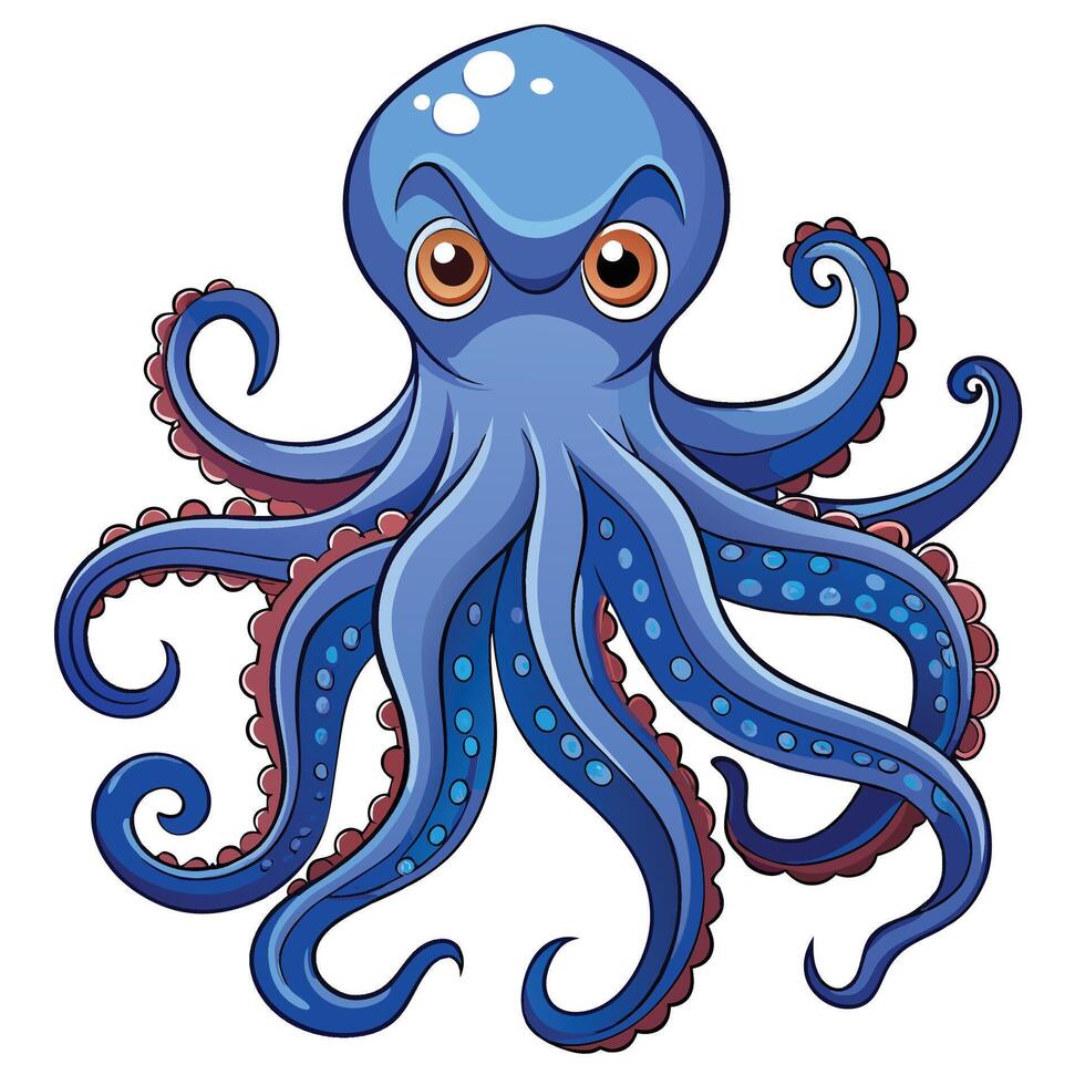 an octopus is shown in blue with red tentacles vector