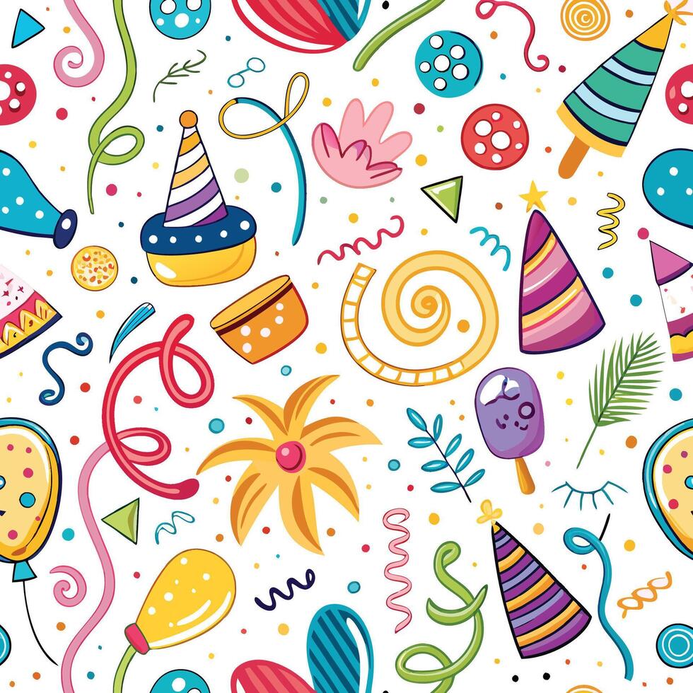 seamless pattern with colorful party items vector