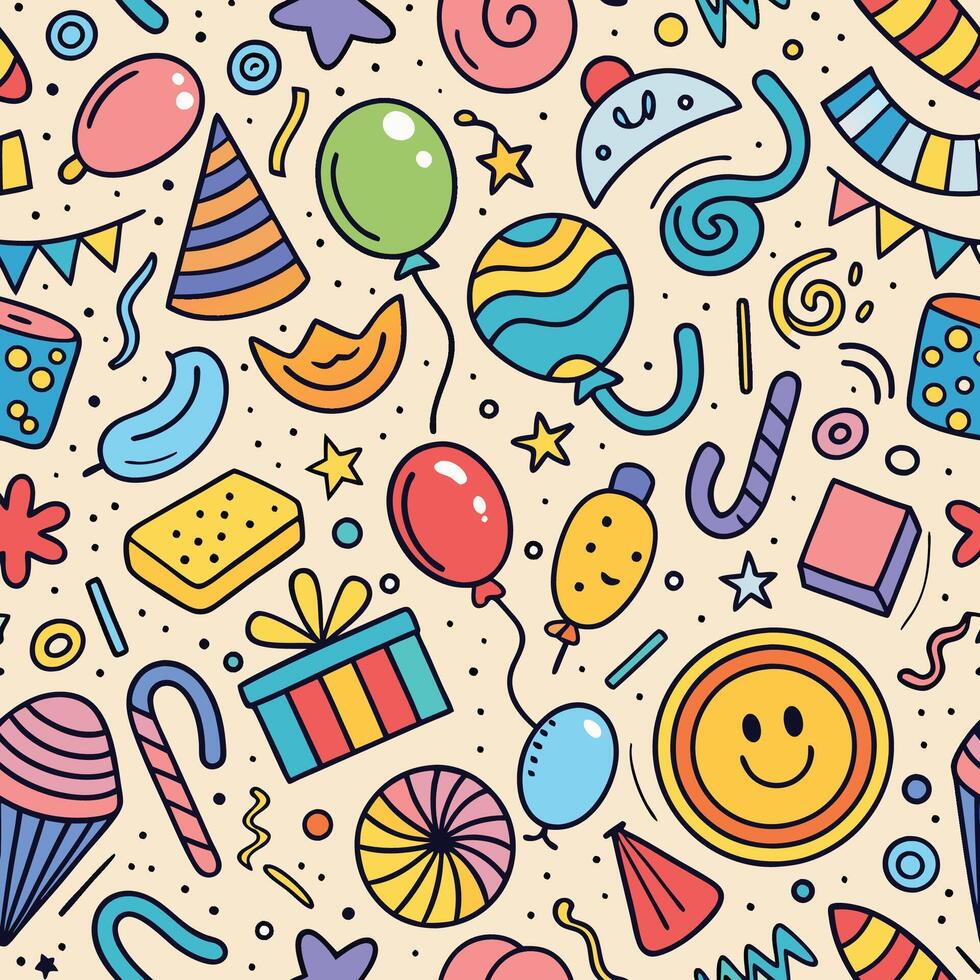 seamless pattern with colorful party items vector