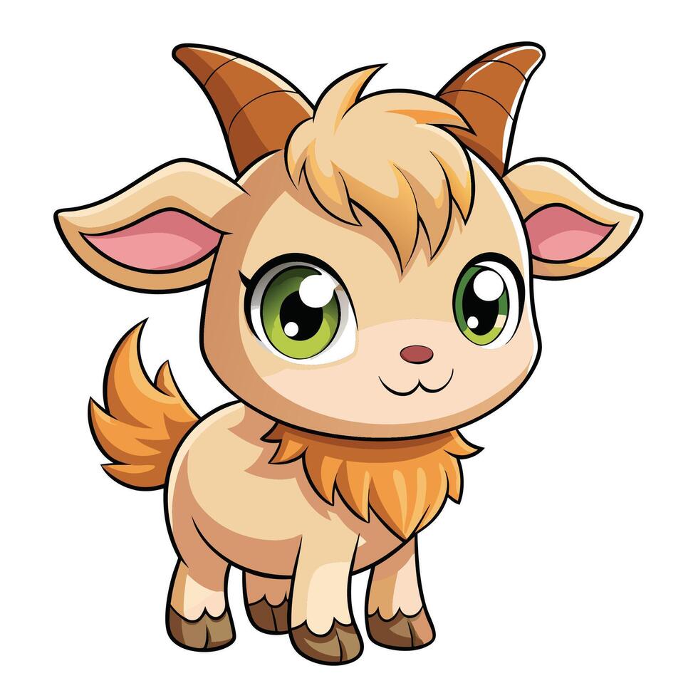 a cartoon goat with big horns and green eyes vector