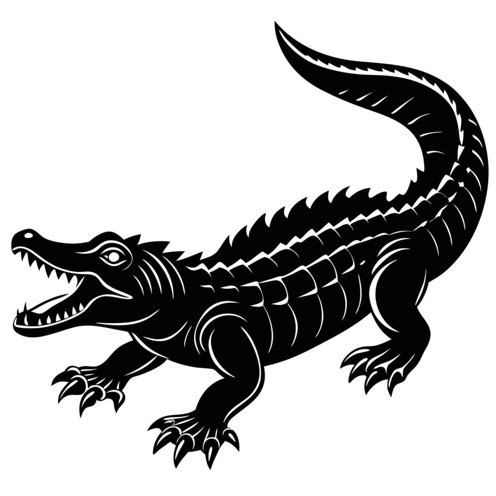 a black and white illustration of an alligator vector