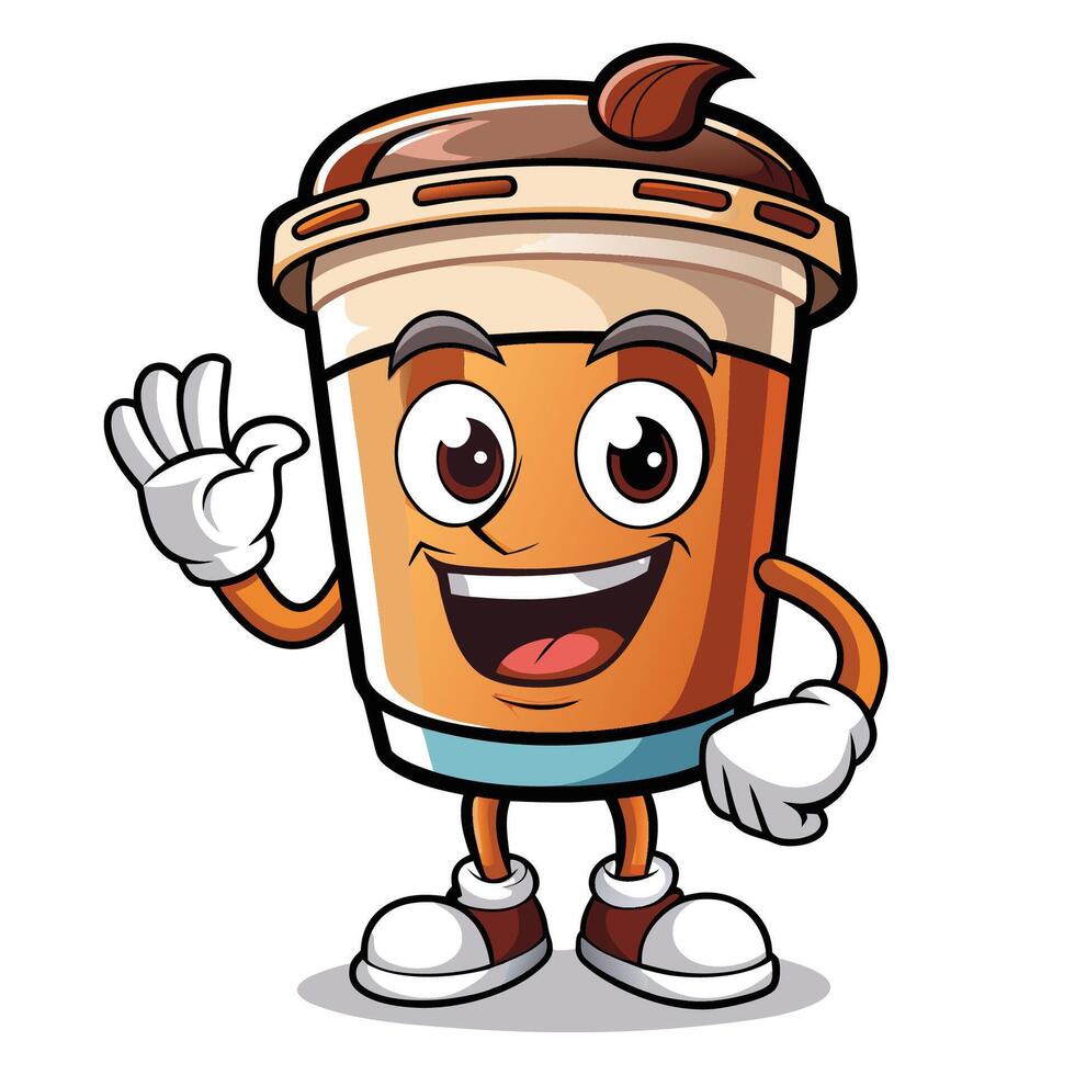 coffee cartoon character waving and smiling vector