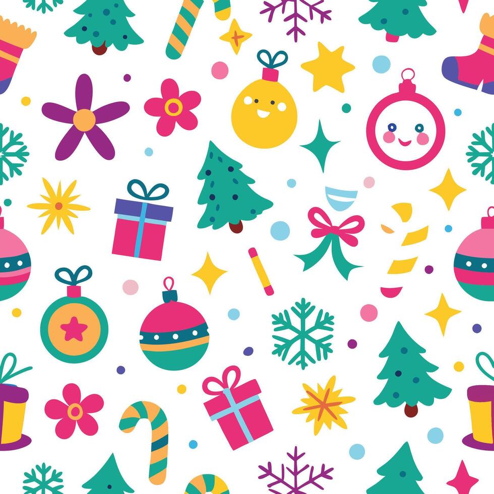 christmas seamless pattern with colorful objects vector