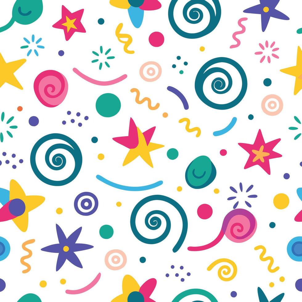 seamless pattern with colorful swirls and stars vector