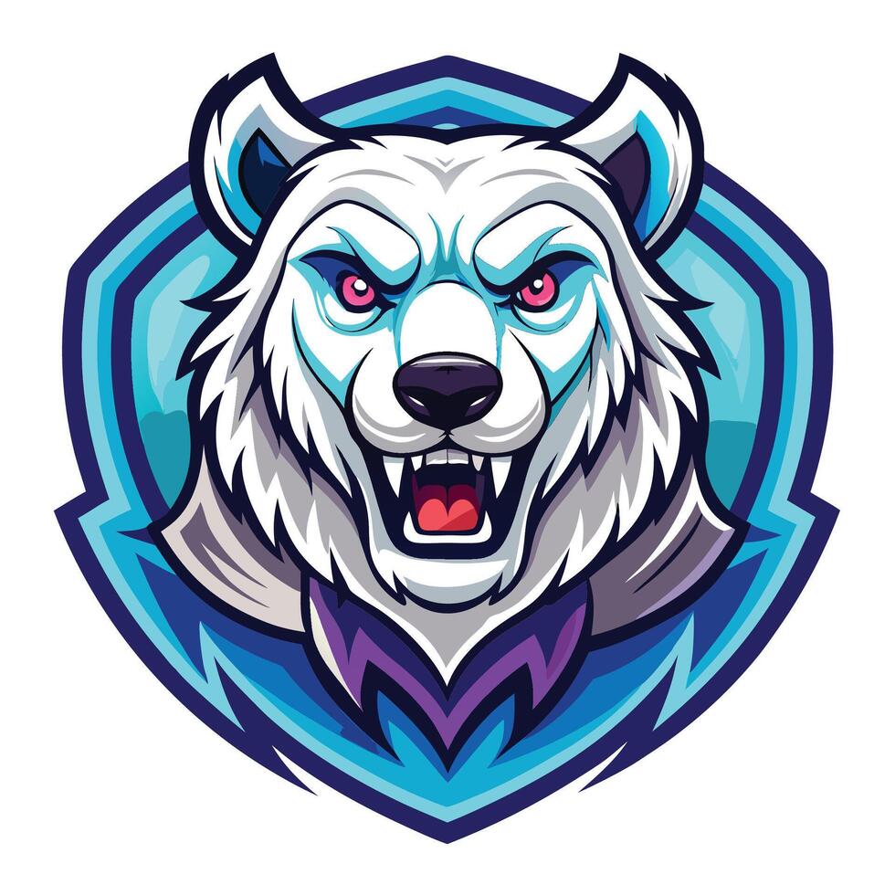 the head of a polar bear in a blue shield vector