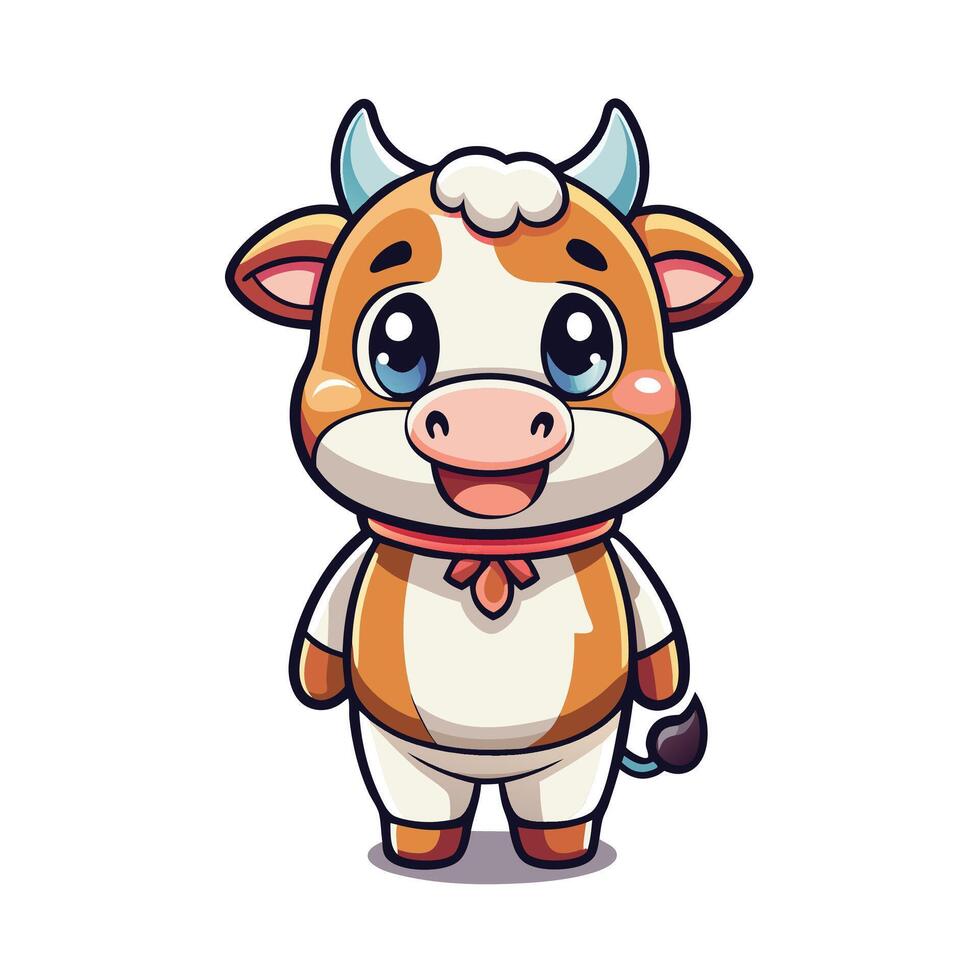 cartoon cow with big eyes and a red tie vector