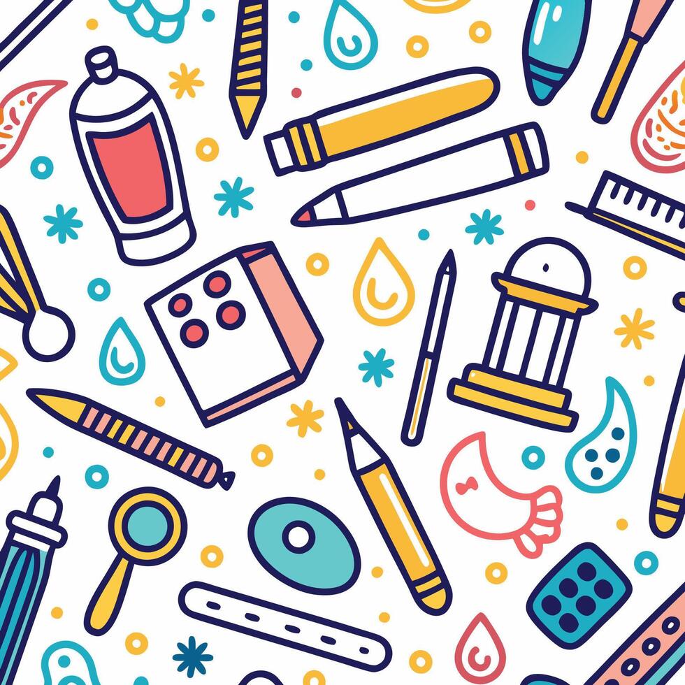 a colorful pattern with various objects and tools vector