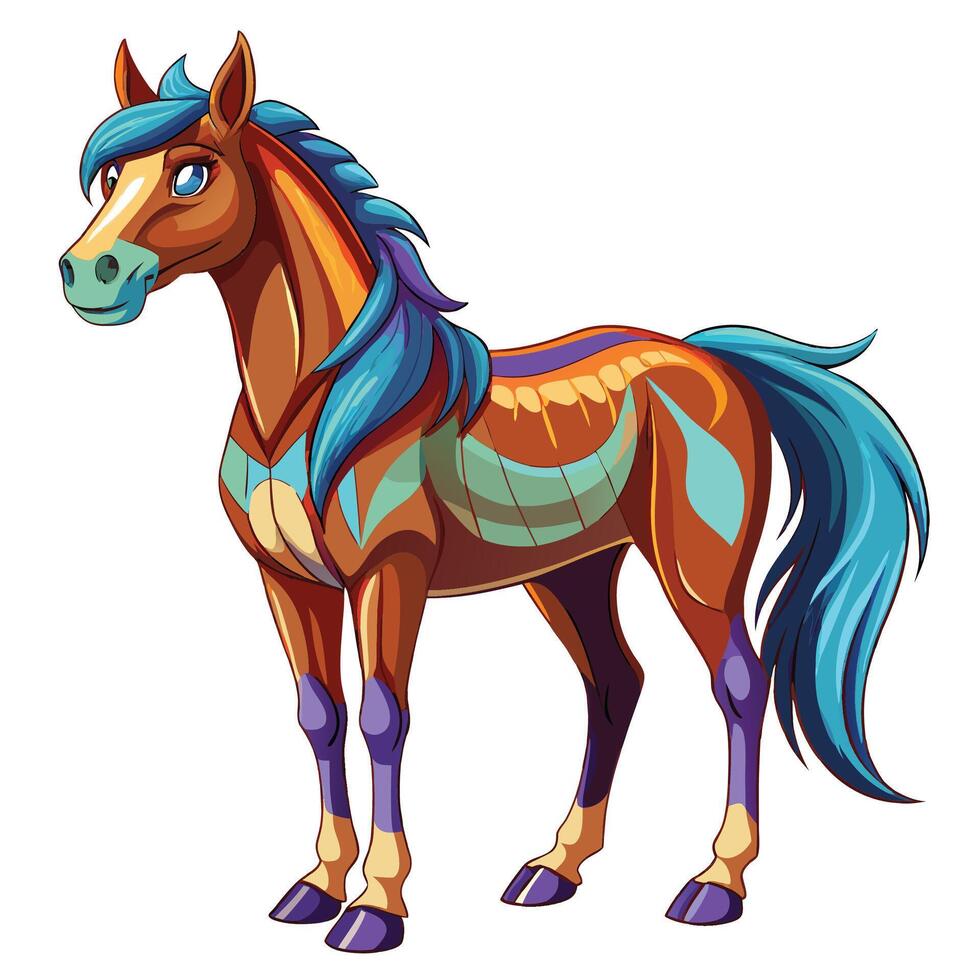 a cartoon horse with colorful mane vector