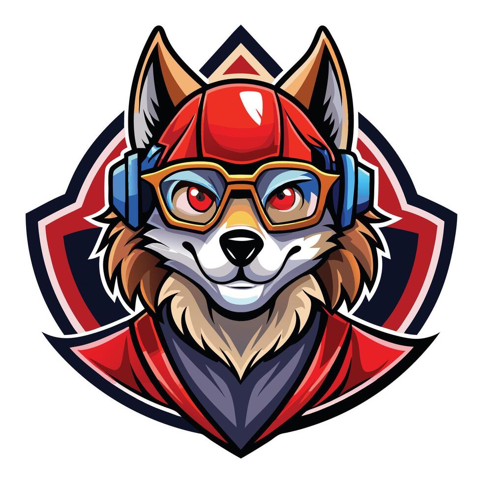 a wolf wearing glasses and a helmet vector