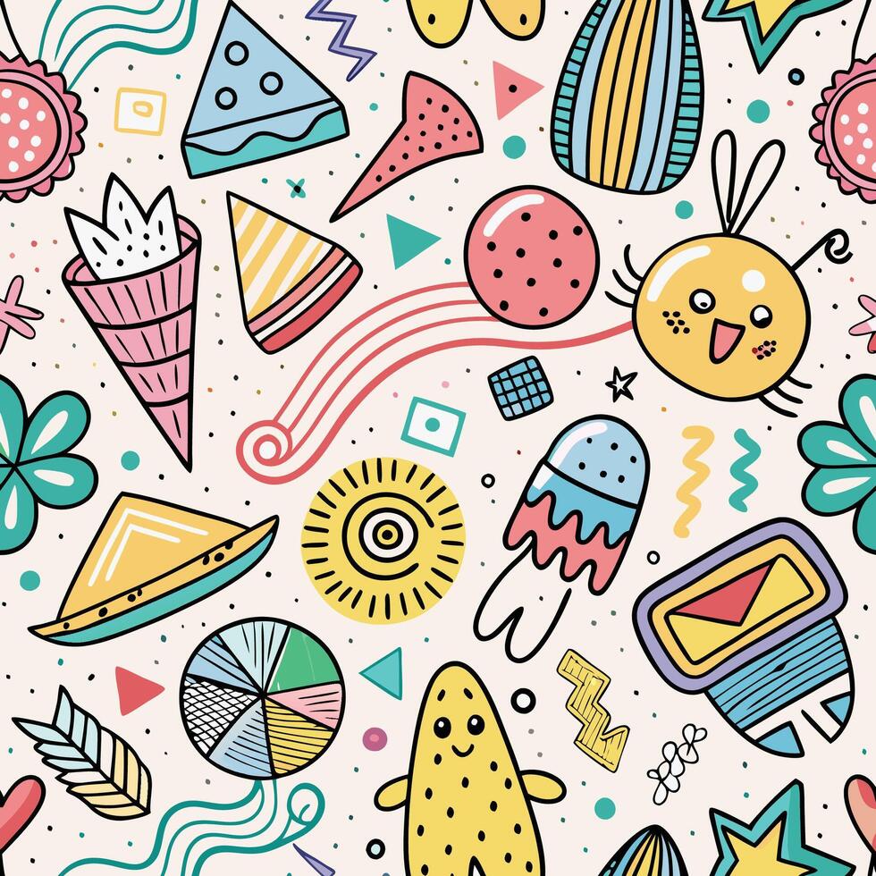 seamless pattern with colorful objects and shapes vector