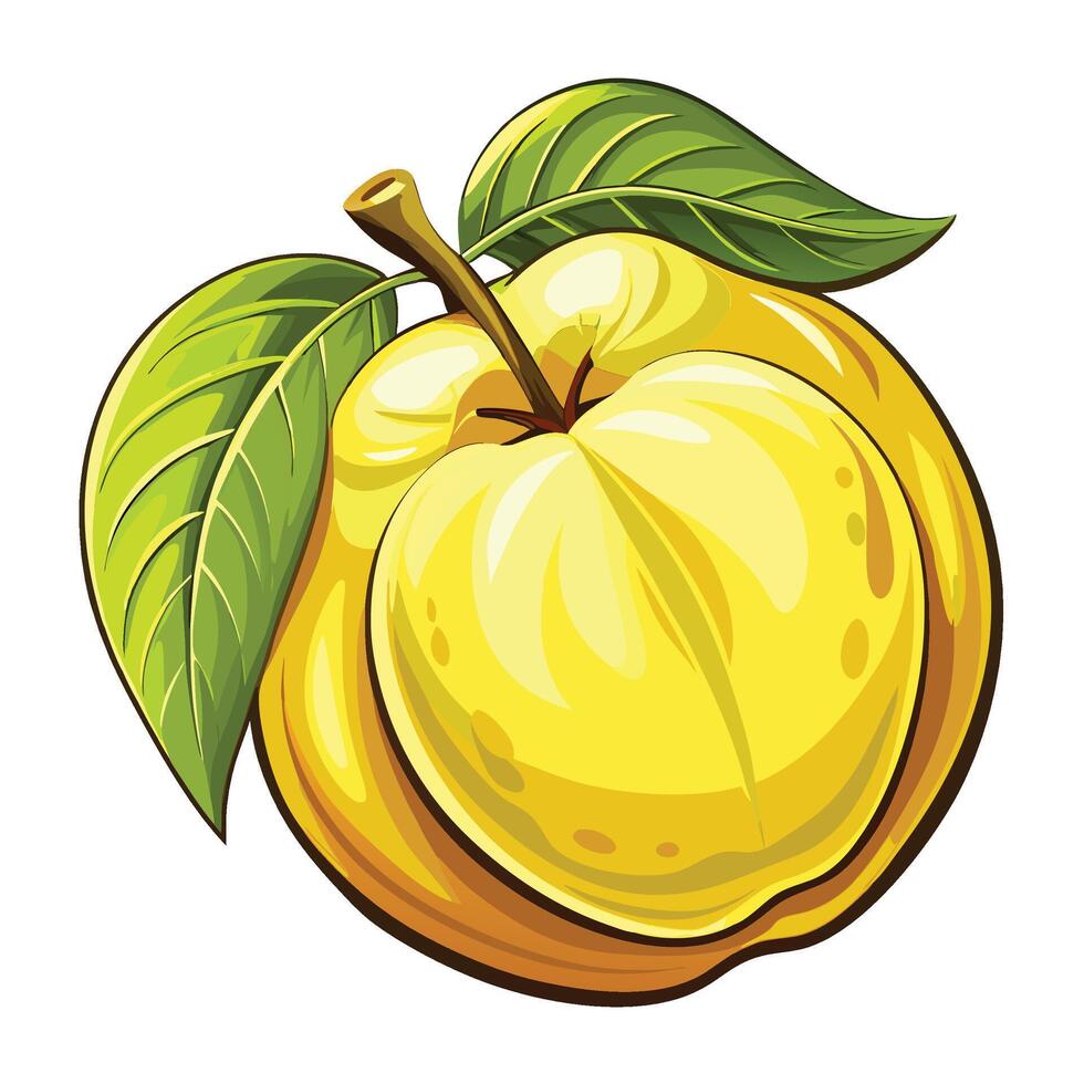 illustration of a yellow peach with green leaves vector