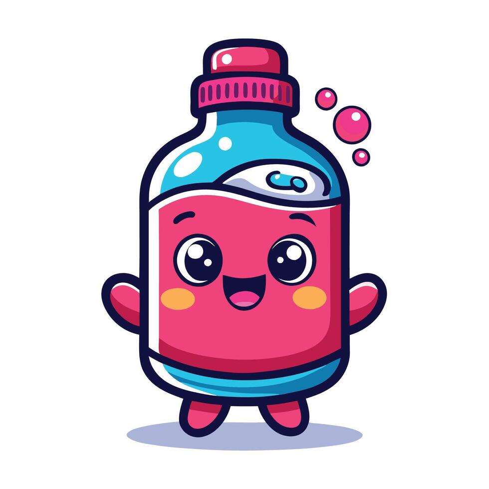 a cartoon bottle of liquid with a smiley face vector