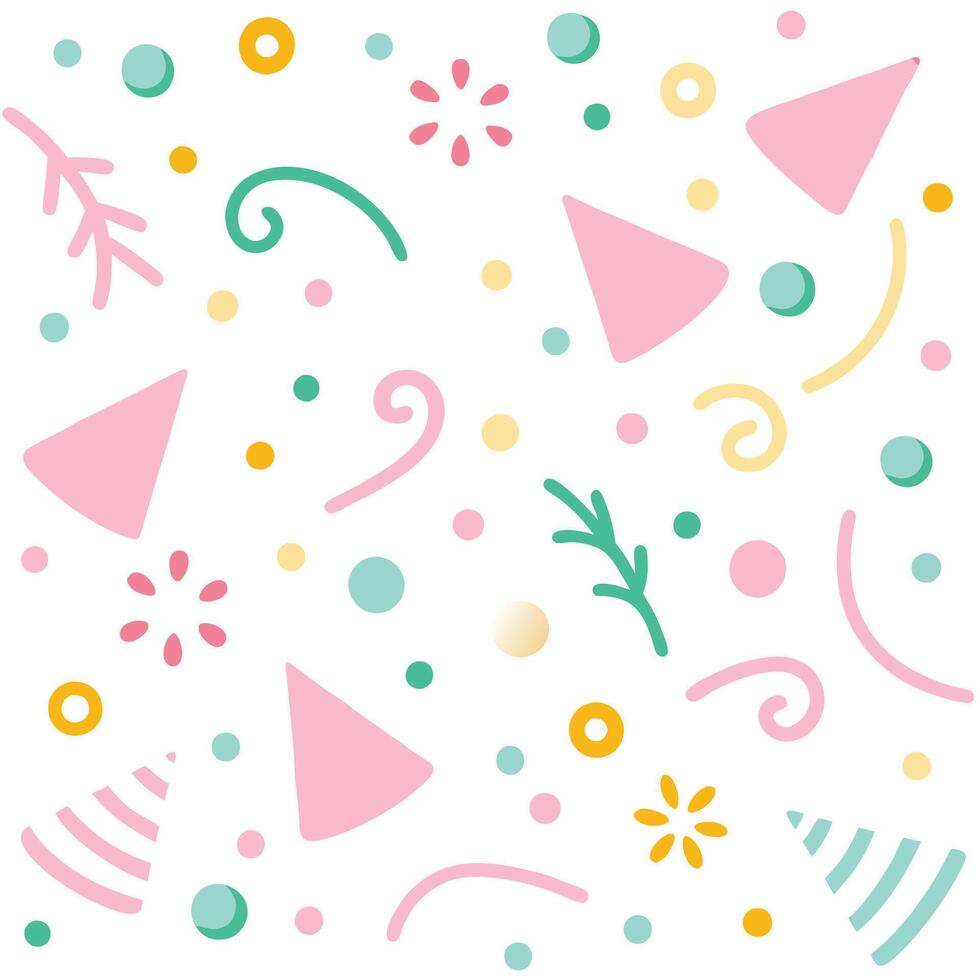 a colorful pattern with party hats and confetti vector