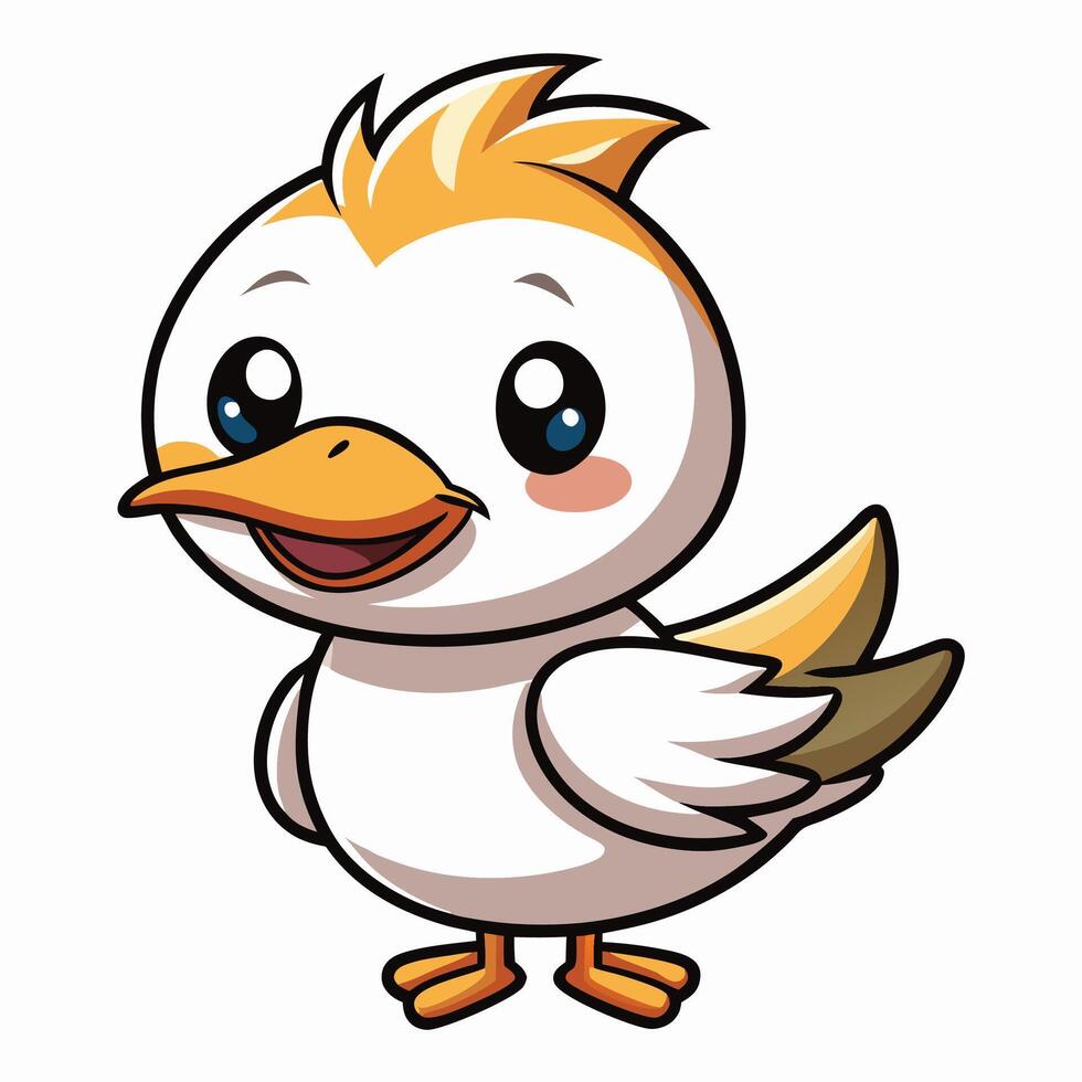 a cartoon white duck with yellow feathers vector