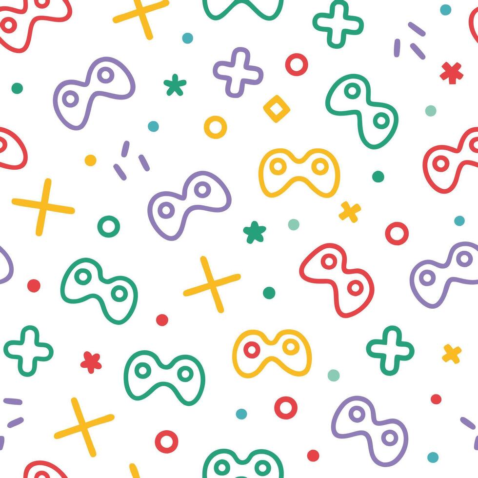 a colorful pattern with game controllers and other symbols vector