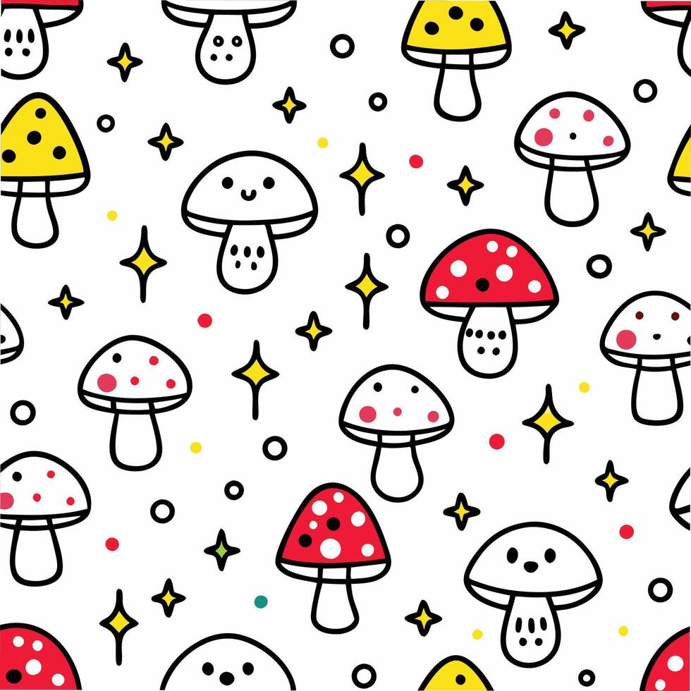 a pattern with mushrooms and stars on it vector