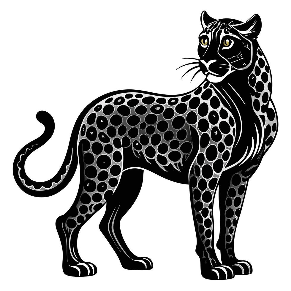 a black and white cheetah is standing in front of a white background vector