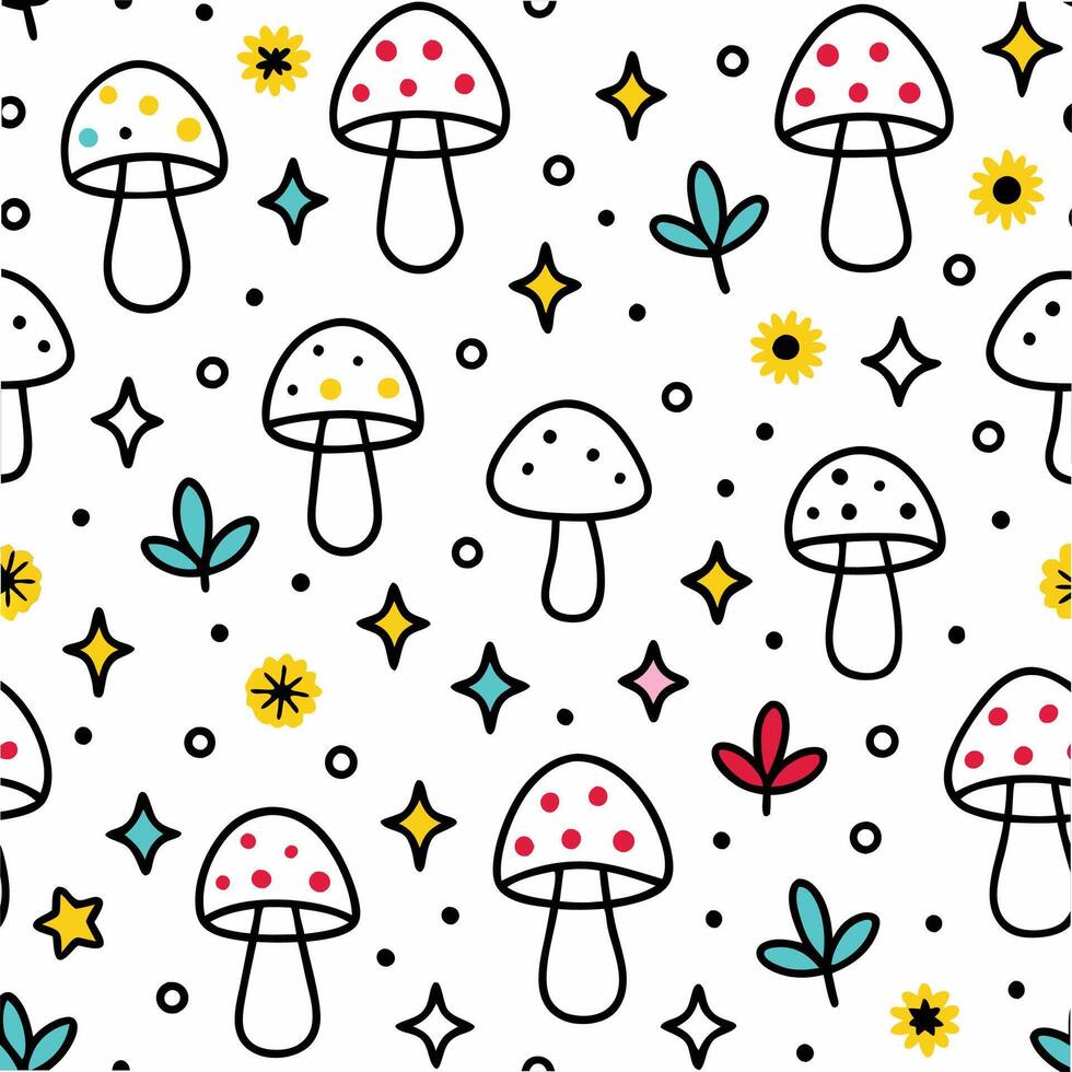 seamless pattern with mushrooms and stars vector