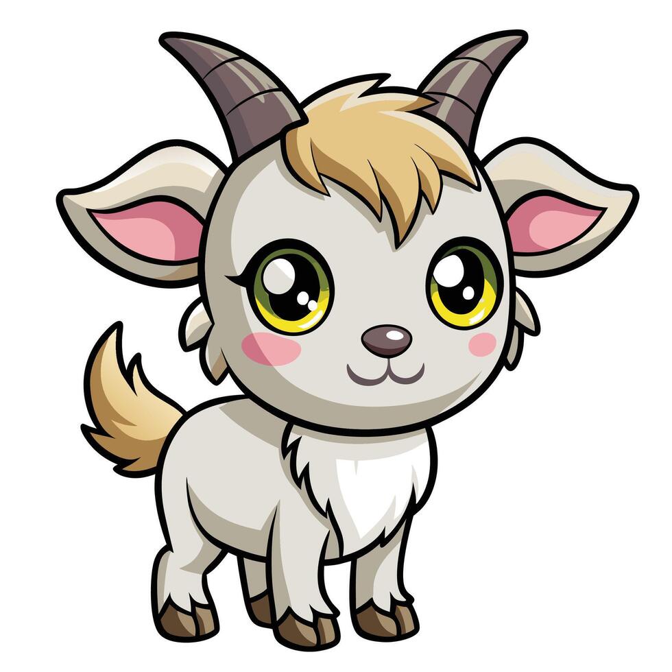 a cartoon goat with big eyes and horns vector