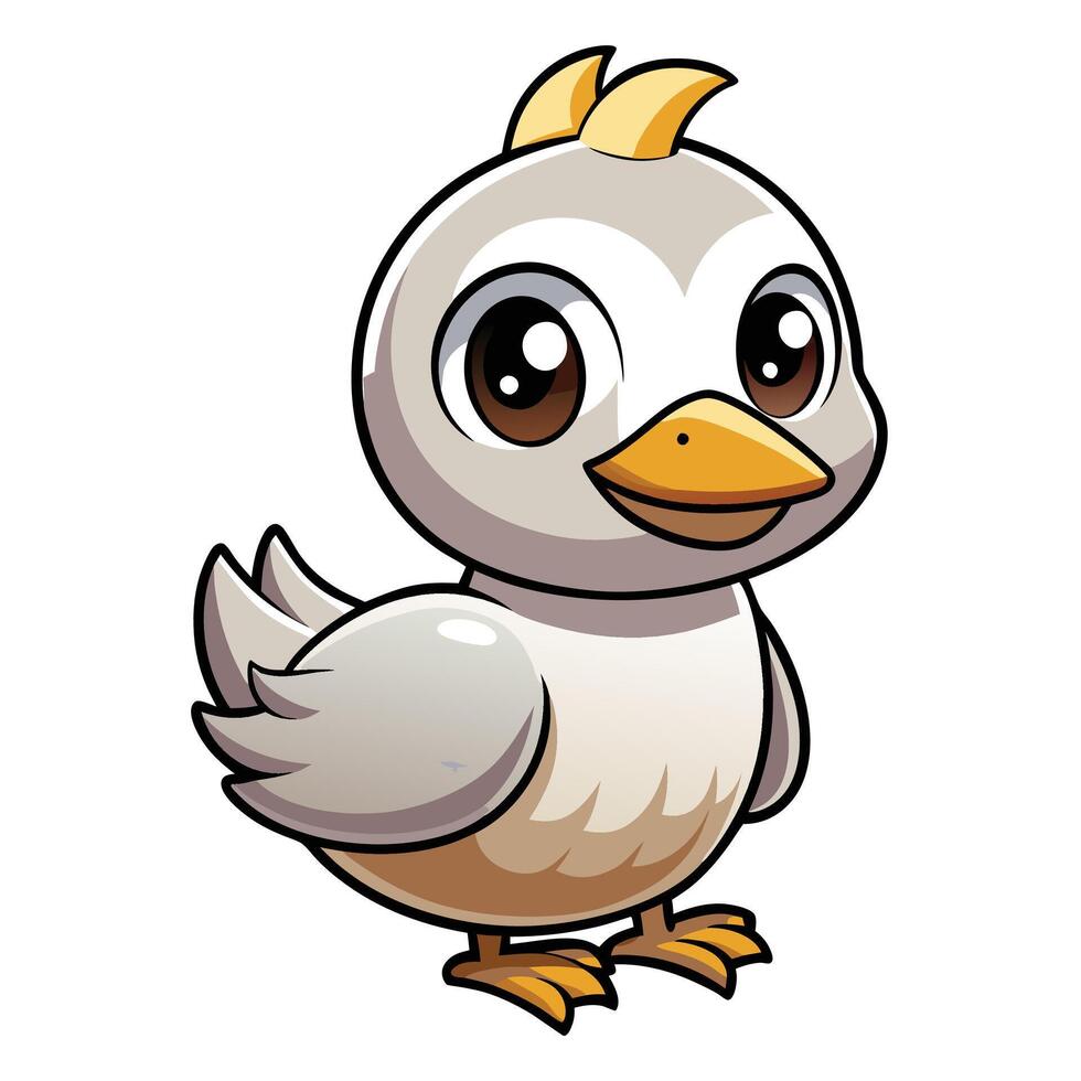 a cartoon white duck with brown eyes vector