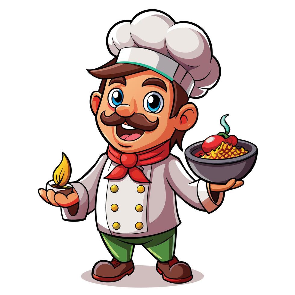 cartoon chef holding a bowl of food vector