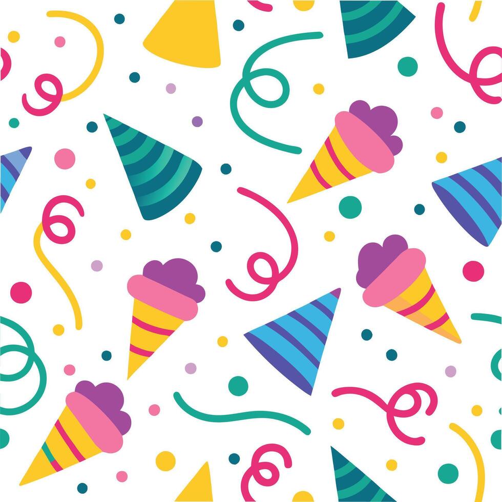 a colorful party hat and confetti pattern vector