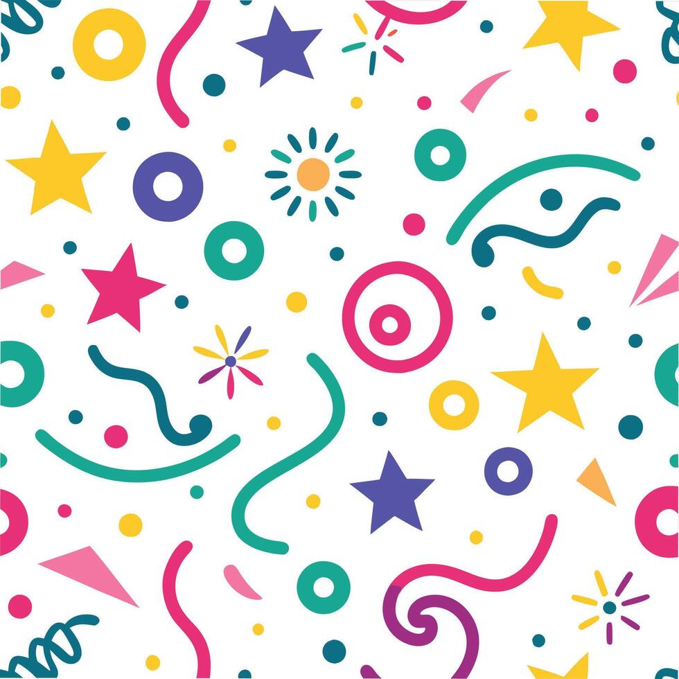 seamless pattern with colorful stars, stars and other shapes vector