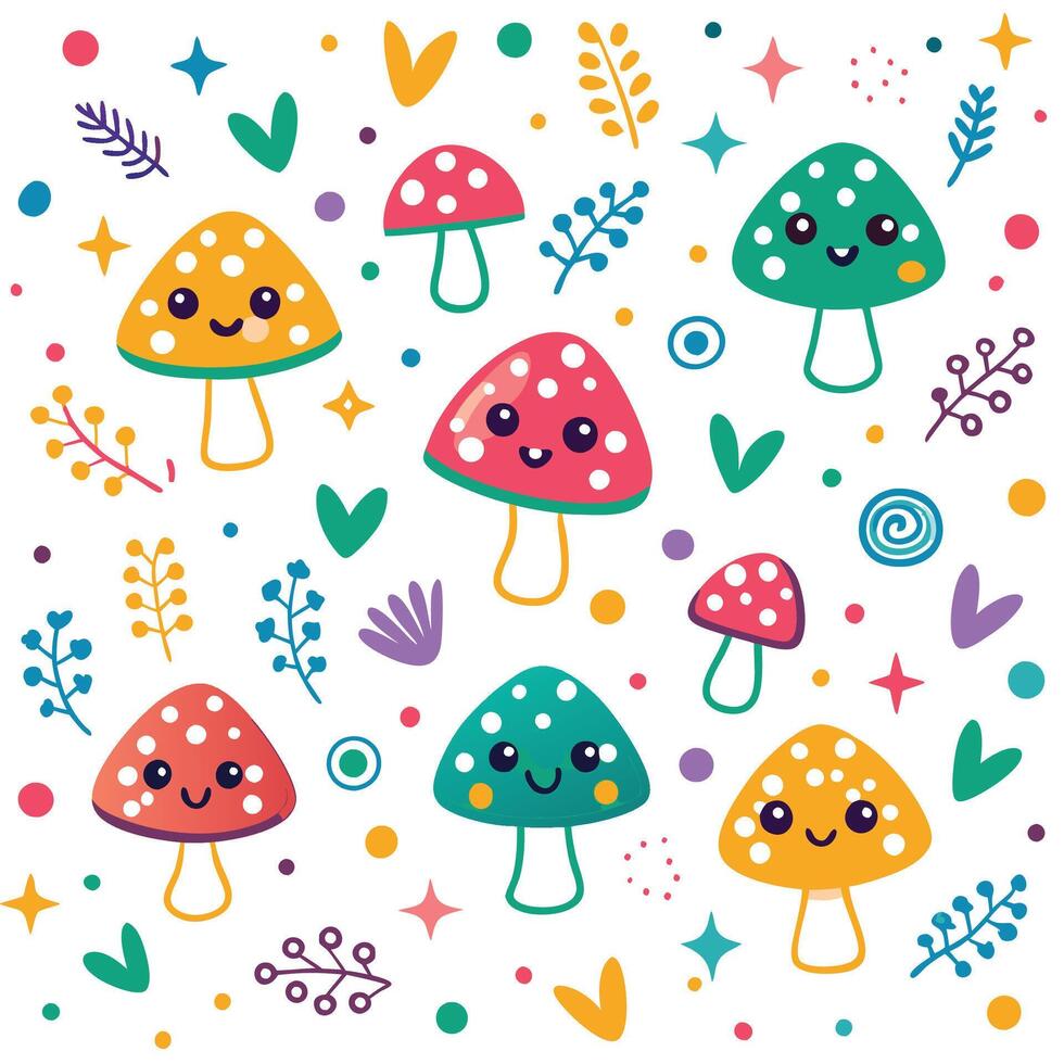 mushrooms and flowers are shown in this pattern vector