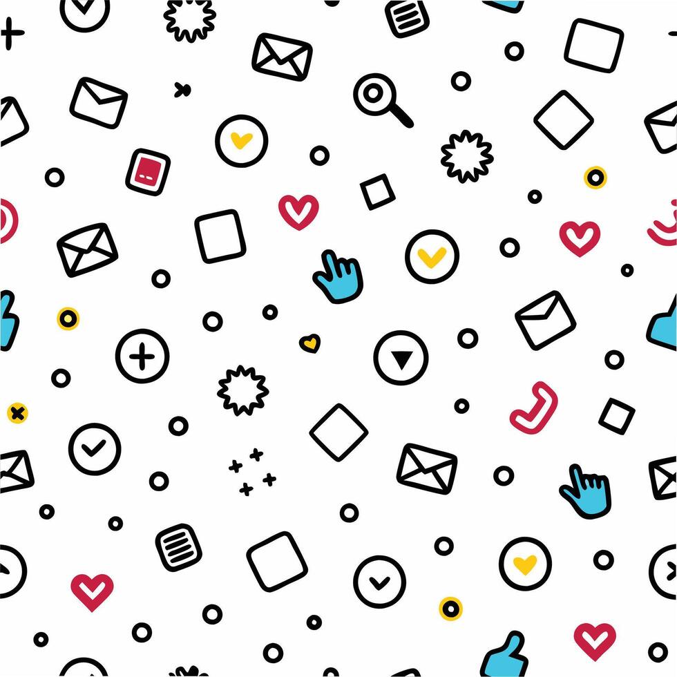 seamless pattern with icons and symbols on white background vector