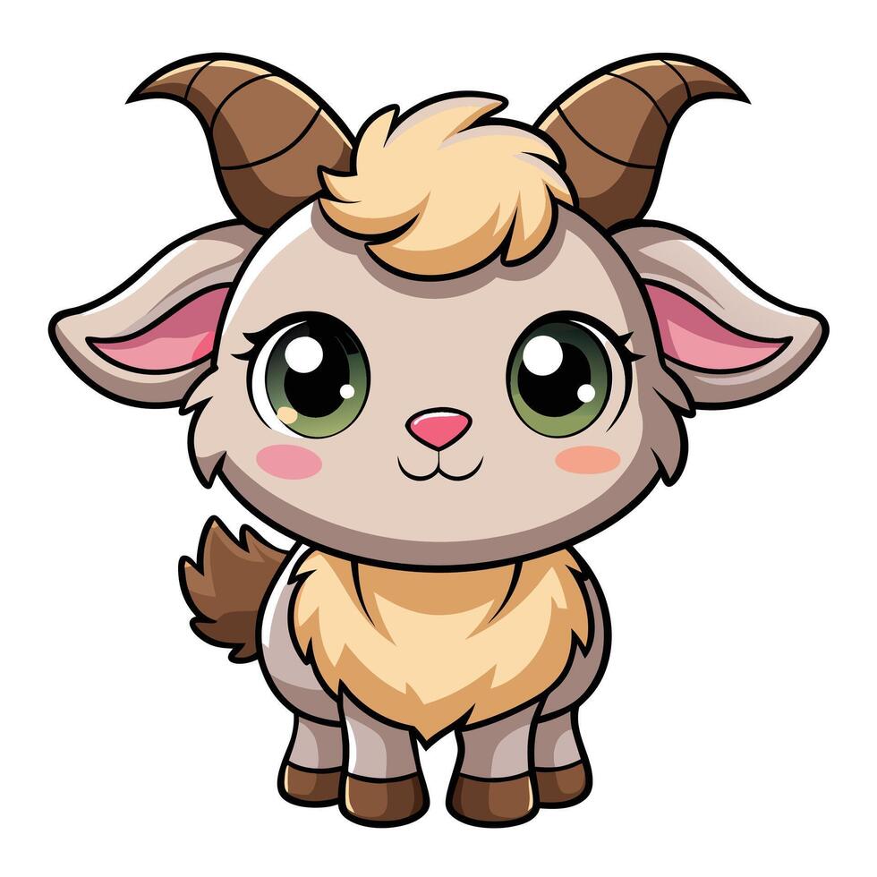 a cartoon goat with big horns and big eyes vector