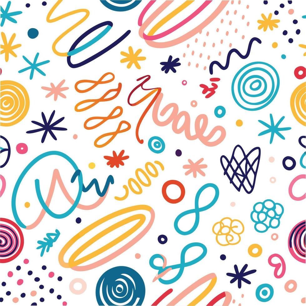 seamless pattern with colorful doodles and scribbles vector