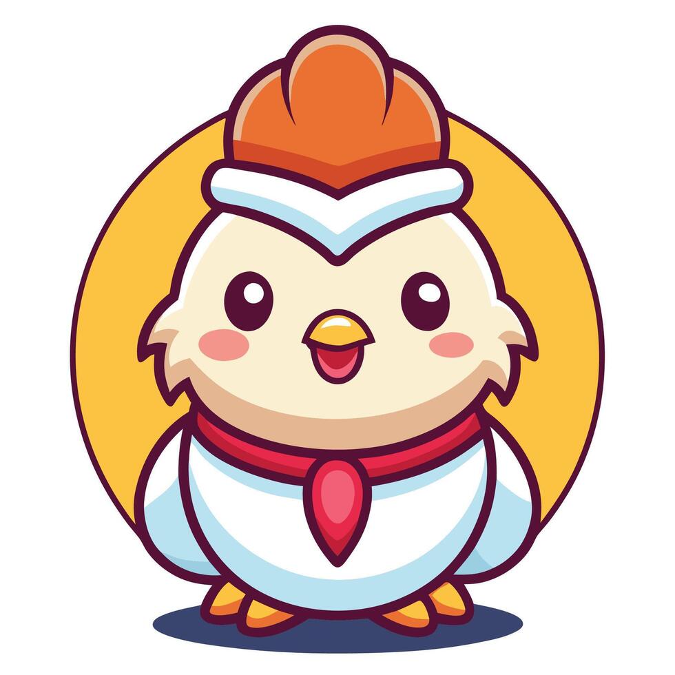 a cartoon chicken wearing a red hat and a white shirt vector