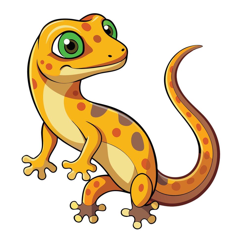 a cartoon geckole lizard with green eyes vector