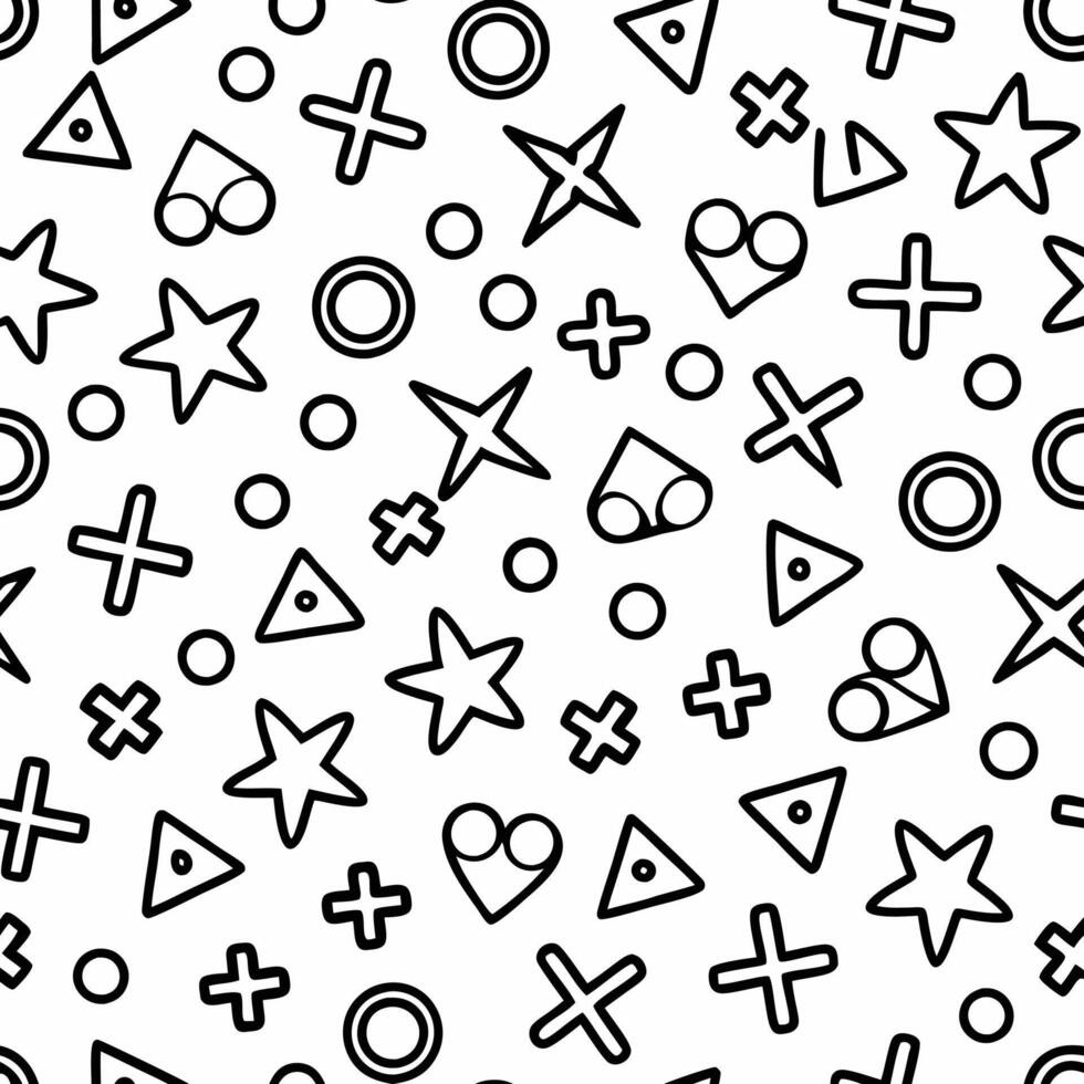 a black and white pattern with various shapes vector
