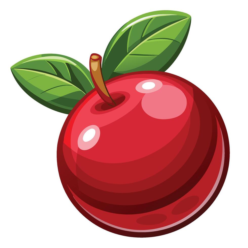 red apple with green leaf illustration vector
