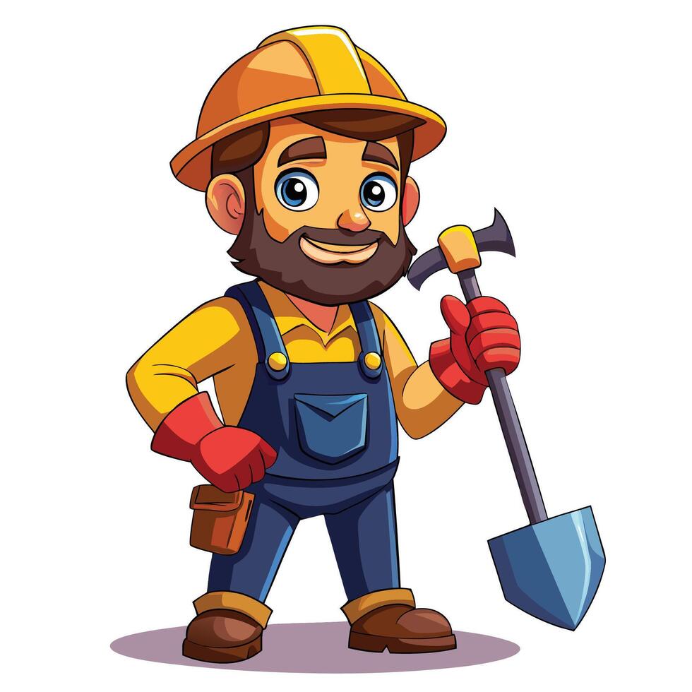 cartoon construction worker holding a shovel vector