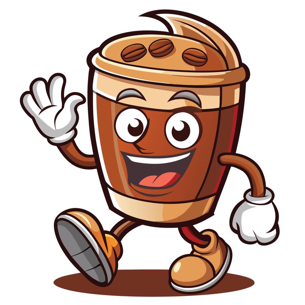 coffee cup cartoon character waving and smiling vector