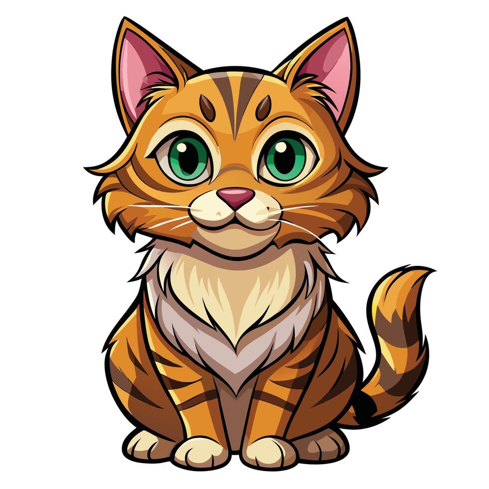 a cartoon cat with green eyes vector