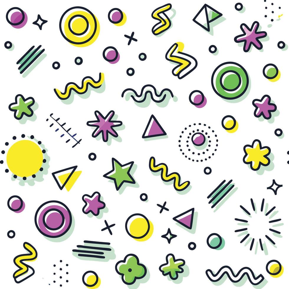 seamless pattern with colorful geometric shapes and stars vector