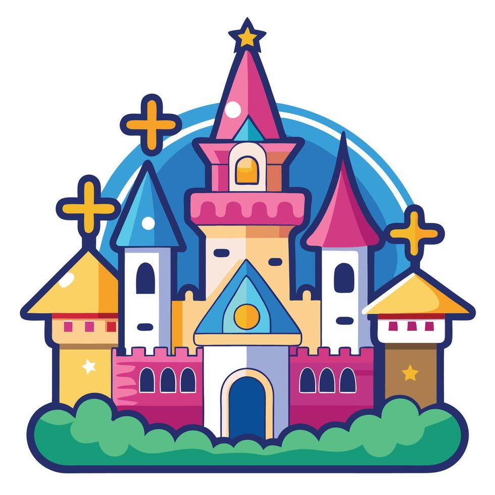 a cartoon castle with a tower and a star on top vector